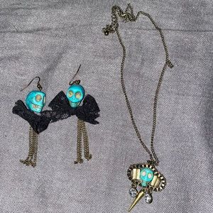 Blue Skull & Gold Jewelry Set